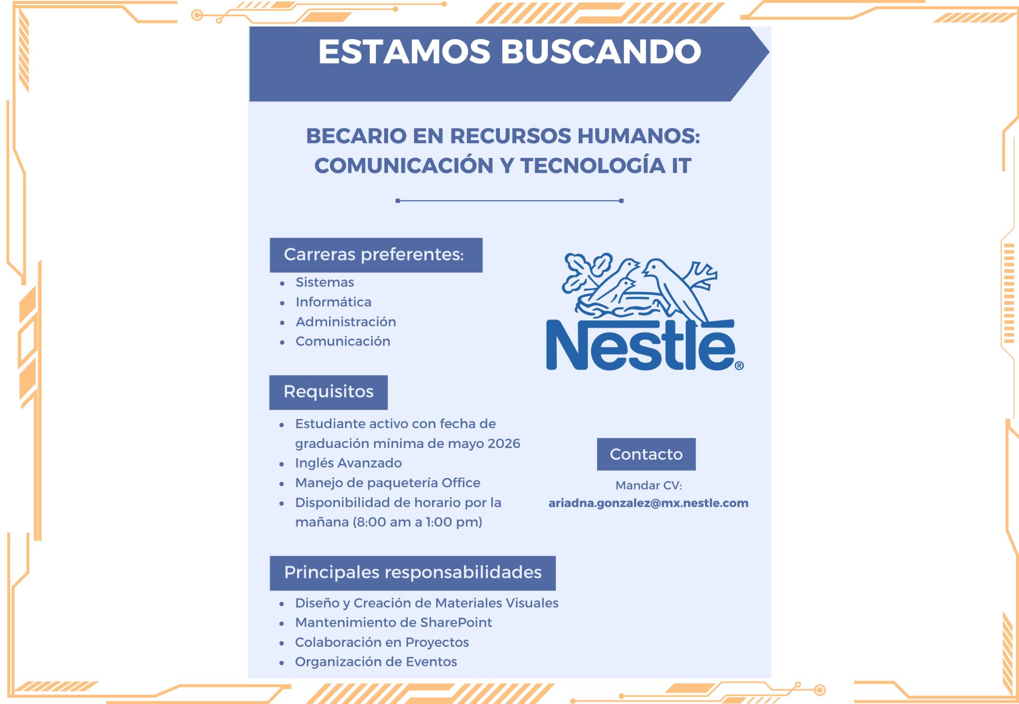Vacante: Becario en Recursos Humanos - Comunicación y Tecnología IT